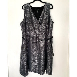 Lane Bryant Brocade‎ Shimmer Fit Flare Dress W/Belt 22 Smoky- gray silver Party